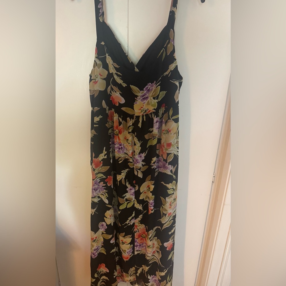 Lane Bryant Black Floral Chiffon Maxi Dress